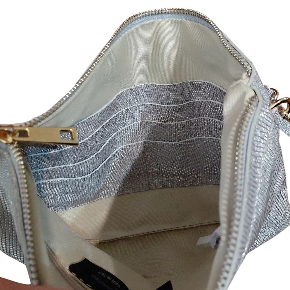 Metallic Laura Di Maggio Silver Snakeskin Iridescent Leather Clutch